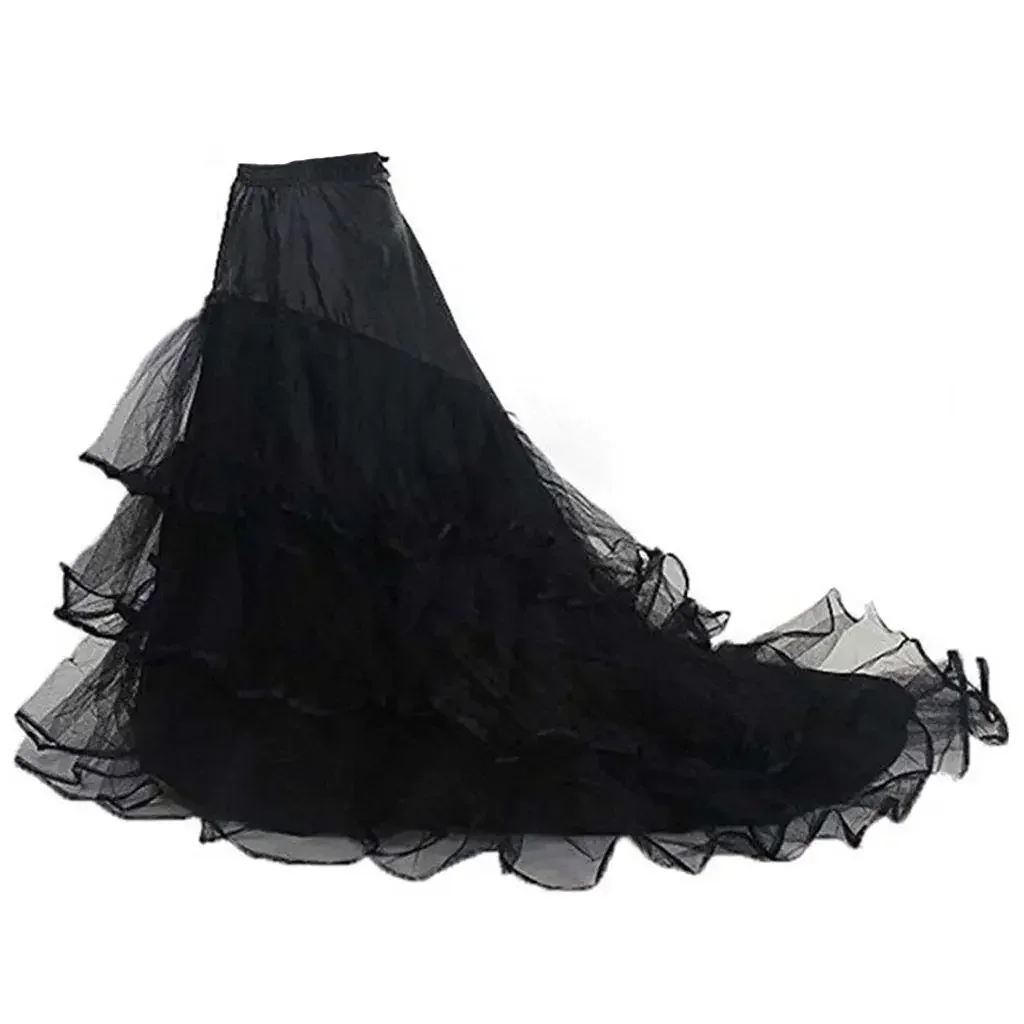 3-layer Yarn 2-hoops Bride Wedding Dress Long Trailing Skirt Petticoat Elastic Waist Drawstring Adjustable Fishtail