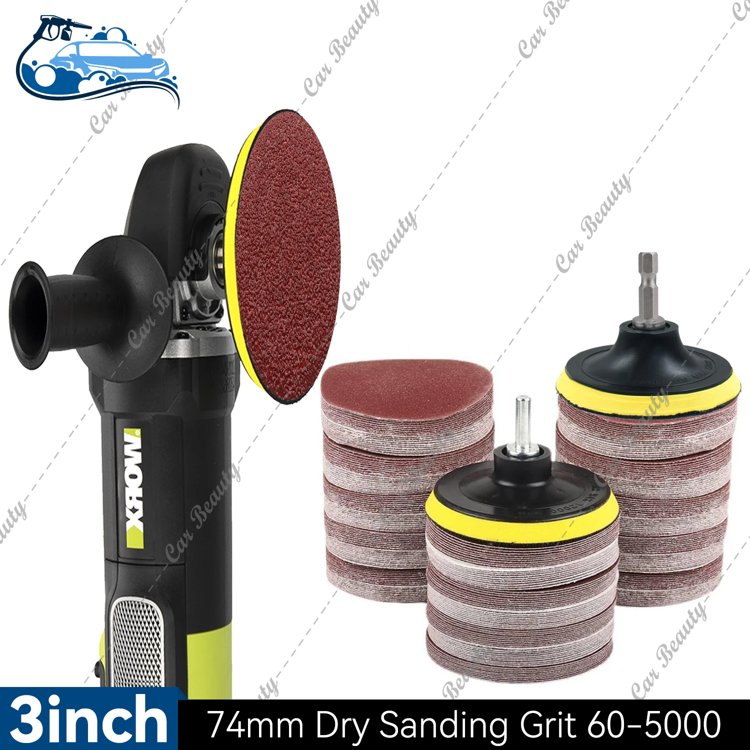 3 Inch 74mm Sanding Paper 60-5000 Grit Assortment Grinding Abrasive Car Polishing Sandpaper For M10 / M10 Hex Shank Backer Plate