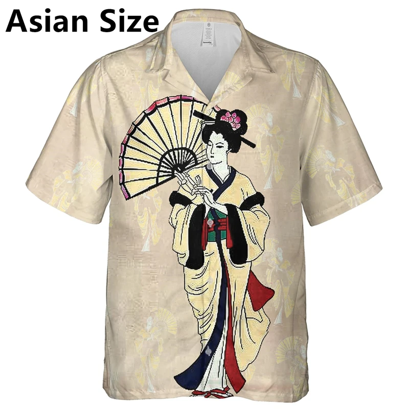 Fashion Japanese Geisha Graphic Shirts Trend Summer Short Sleeve Men Women 3D Printed Blouse Loose Streetwear Harajuku Shirts