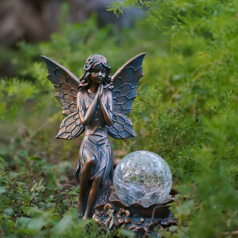 Solar lamp European Angel sculpture Outdoor Garden Courtyard Home decoration decoration Resin crafts Bronze fairy waterproof