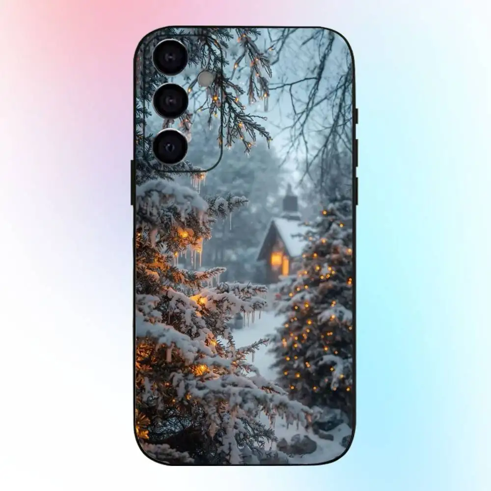 حافظة هاتف شتوية جميلة للثلج لهاتف سامسونج جالاكسي A73، A72، A71، A70، A53، A52، A51، غطاء أسود ناعم آخر