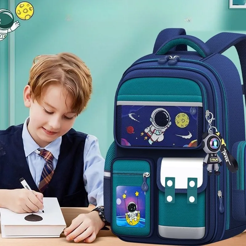 Astronaut Print Boys Backpack Primary Students School Bags Large Multiple Pockets Book Bag Waterproof Spine Protection Rucksack