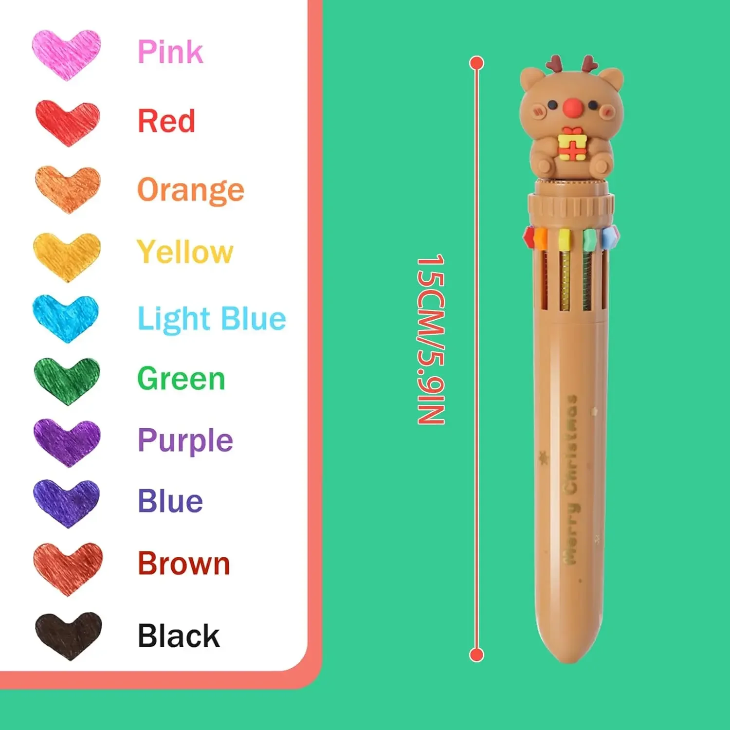 12 Pcs 10 Colors Ballpoint Pen 0.7 Mm,Retractable Christmas Office School Supplies