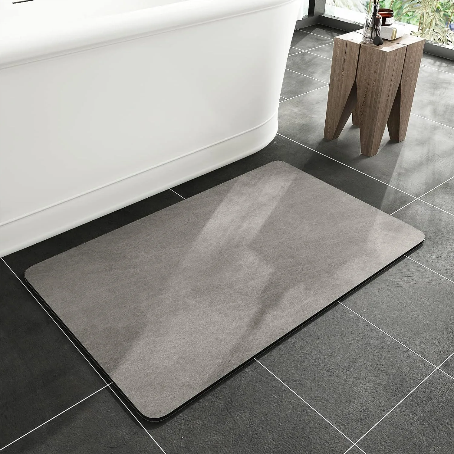 

Bath Mat Rug Non Slip Quick Dry Absorbent Thin Bathroom Rugs Fit Under Door Faux Suede Surface Floor Mats Shower Rug Gray 20x32