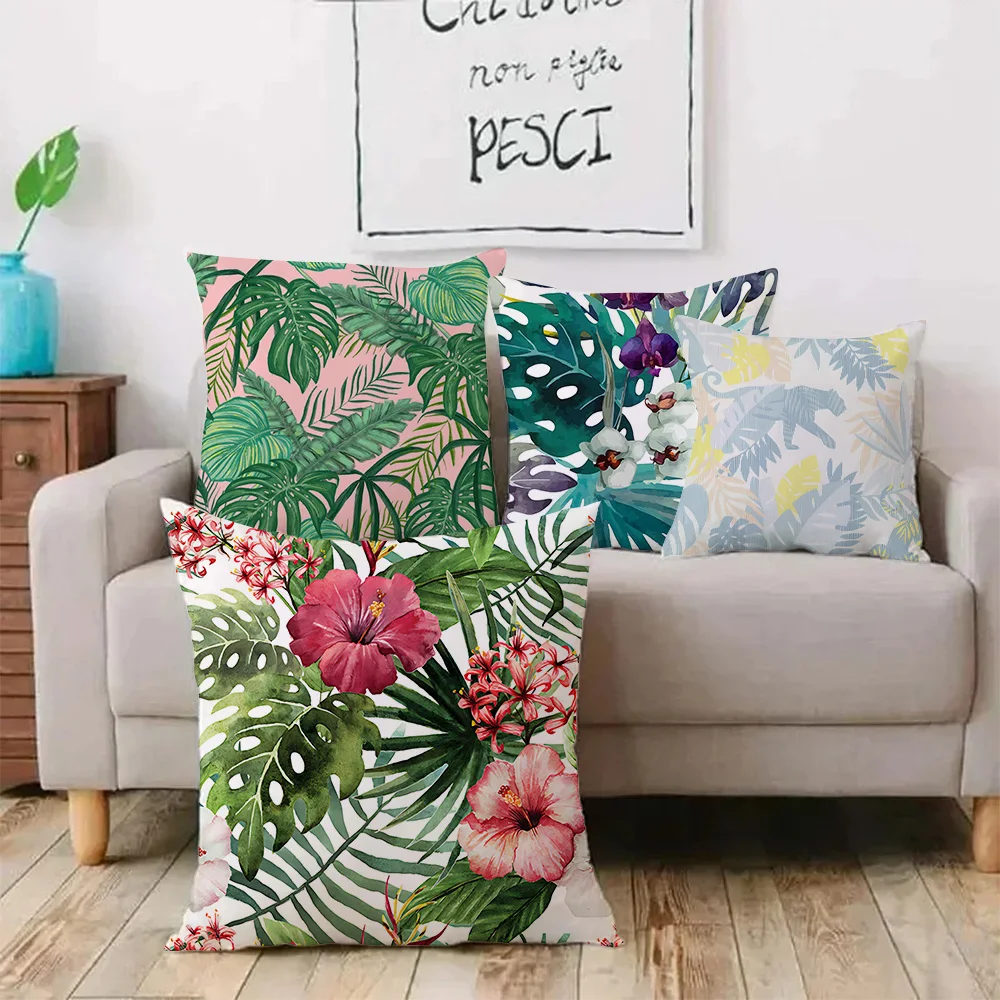 Tropical Leaf Cactus Pillow Covers Cartoon Sofa Decorative Home Double-sided Printing Short Plush Cute Cushion Cover