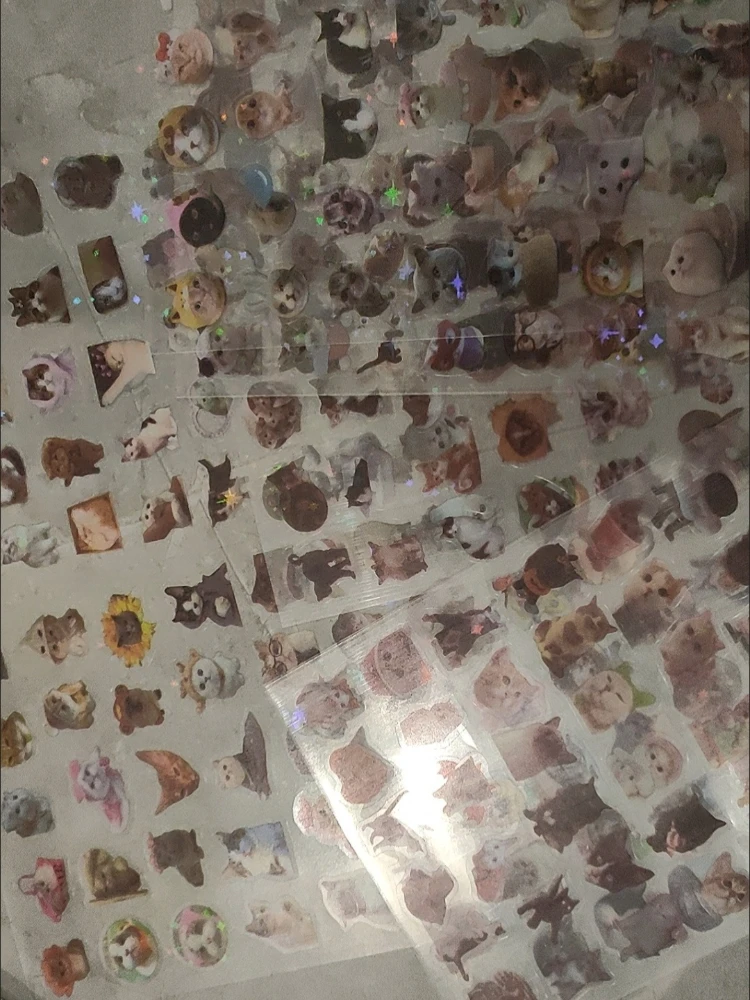 

10 шт. милых лазерных блестящих наклеек с котиками, водонепроницаемые полупрозрачные стикеры для дневников, скрапбукинга и творчества