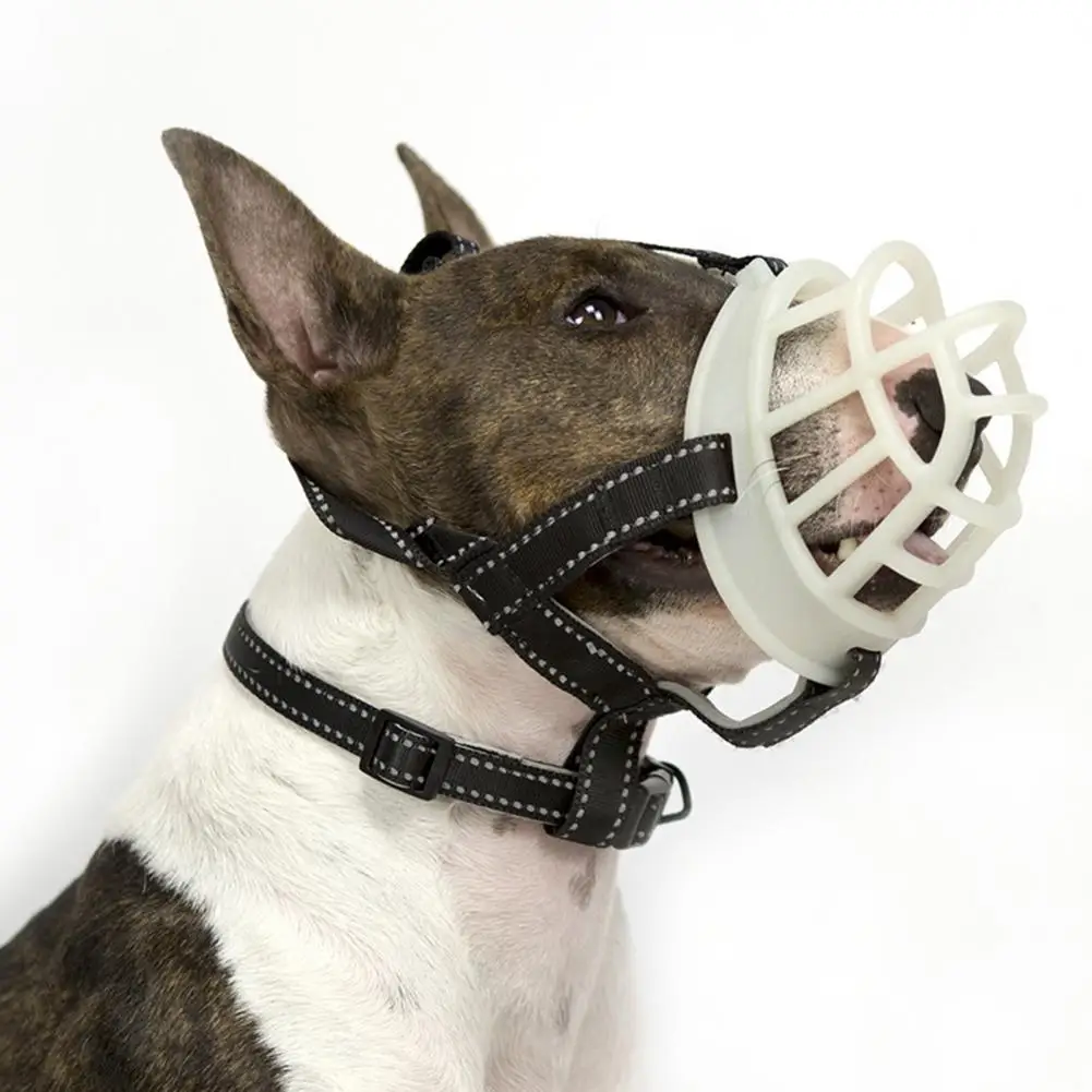 Pet Dog Muzzle Adjustable Mouth Cover Luminous Soft Cage Muzzle Anti Biting Anti-Barking Secure Mouth Guard Pet Supplies