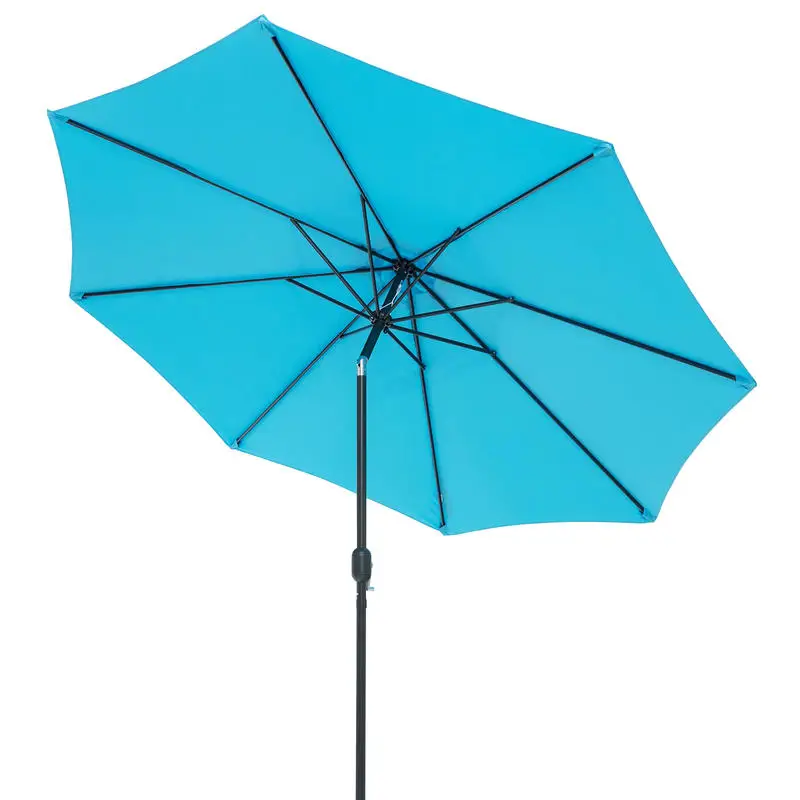 10 Ft Patio Umbrella With 6 Steel Ribs, Hand Crank Lift And Tilt Mechanism, Outdoor Sun Shade Canopy For Deck Pool Cafe, Blue, Base Not Included