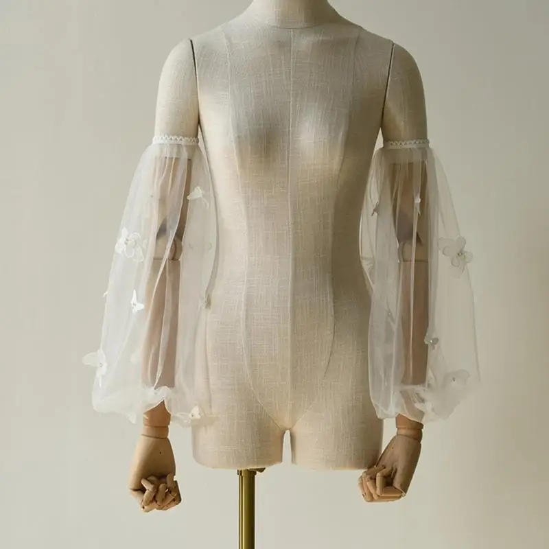 N7YF زخرفية الذراع المزخرفة الأصفاد الكاذبة الفراشة تول لثوب الأميرة الأكمام الزائفة أغطية الذراع الطويلة #6