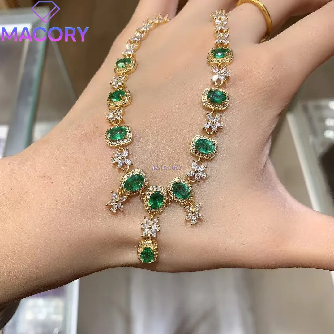 

Natural emerald necklace new 925 sterling silver women's jewelry with certificate high-end atmospheric holiday gift