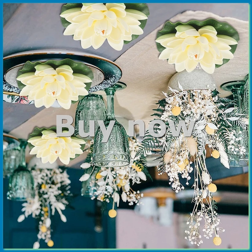 

6Pcs Artificial Floating Foam Lotus Flowers,With Water Lily Pad Ornaments, White,Perfect for Patio Pond Pool-A33R