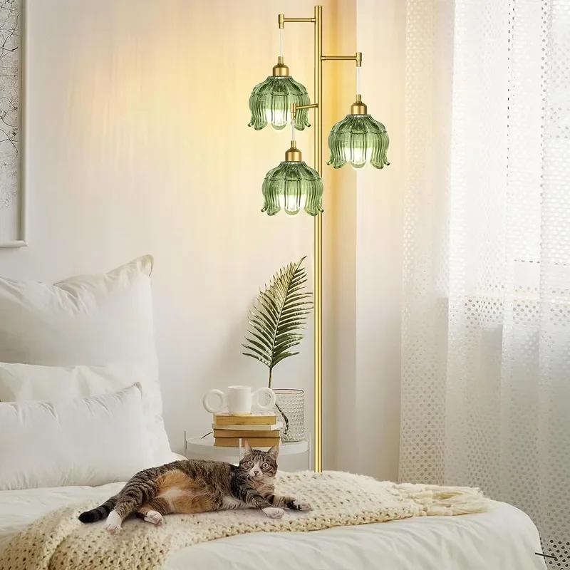 Vintage Floor Lamps for Living Room Bedroom 3 Light Glass Floor Lamp with Three Led Bulb Modern Mid Century Standing Lamp