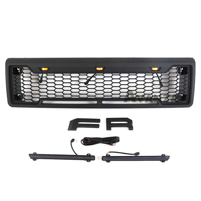 شواية أمامية مع شريط إضاءة يناسب 1987-1991 Ford F150 شبكة سوداء غير لامعة #5