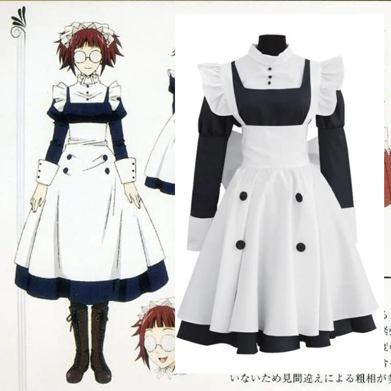 Anime Butler MEY-RIN Maid Dress Waitress Cosplay Costume Woman Halloween Carnival Outfits