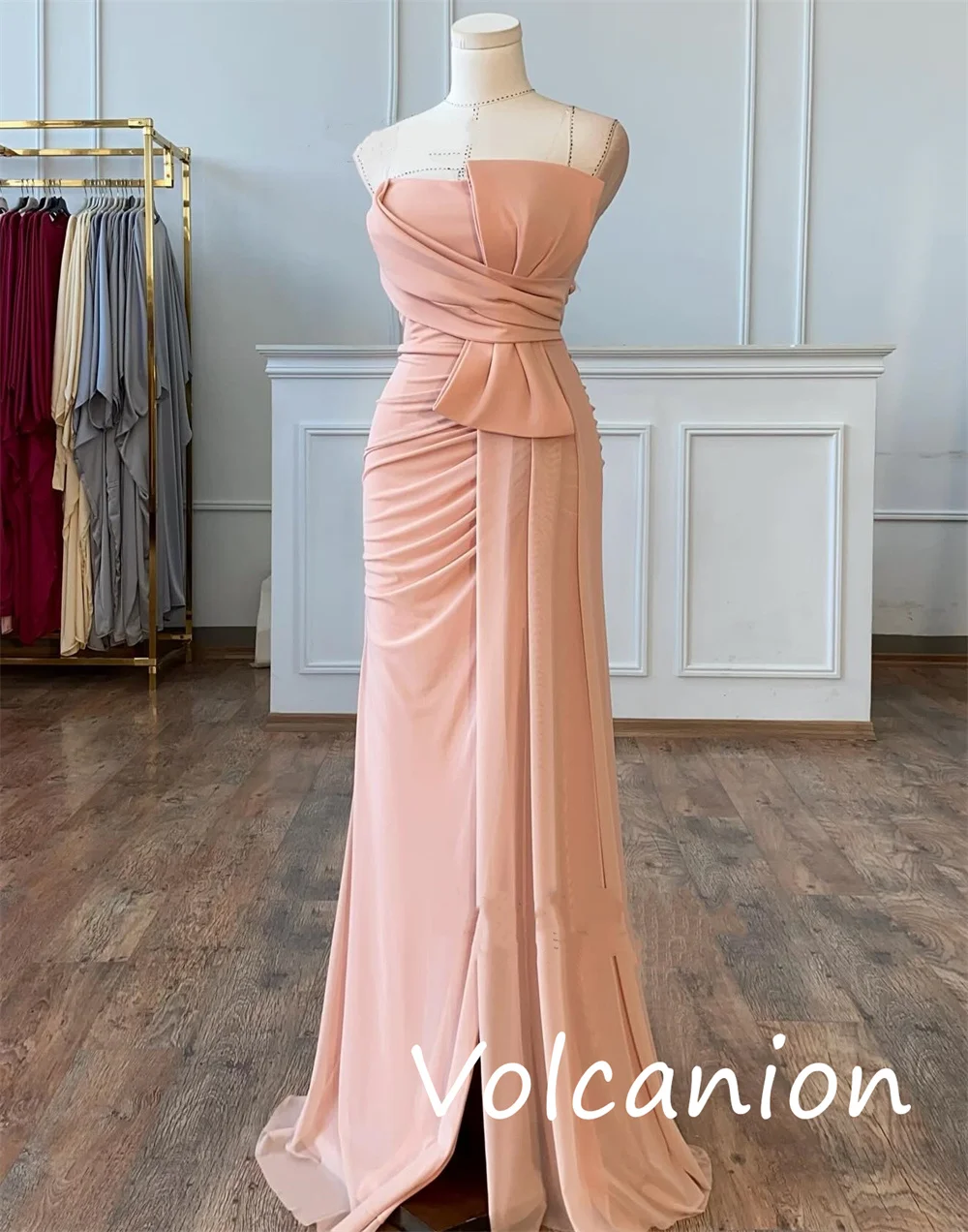 Robe longue en Jersey unisexe, personnalisée, exquise, avec nœud plissé, ligne a, sans bretelles, sur mesure, pour occasions, Simple