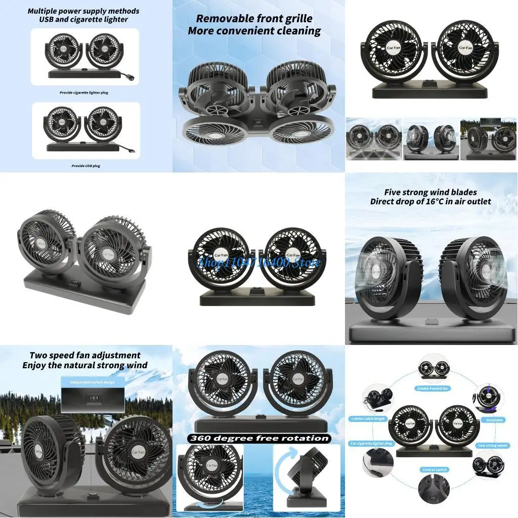 y1gd Adjustable Car Dashboard Fan USB Connection 360 Degree Rotation 2 Speed Settings