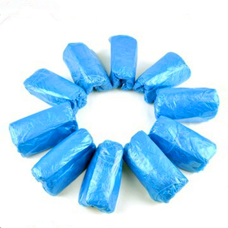 100Pcs Plastic Waterproof Disposable Shoe Covers Rainy Day Carpet Floor Protector Thick Cleaning Shoe Cover Blue Overshoes