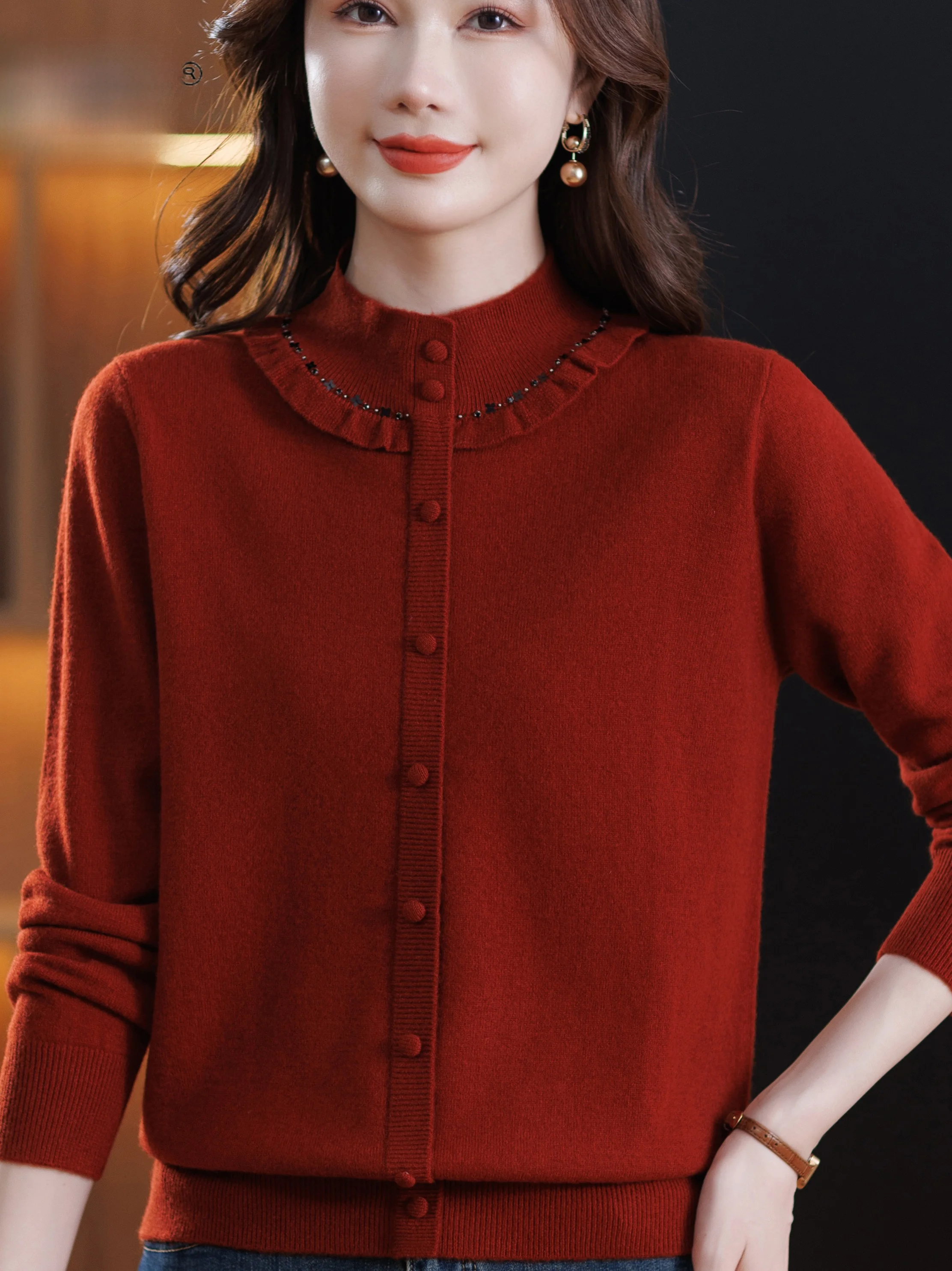 

Теплый шерстяной вязаный свитер с высоким воротником и верхней частью Mom Sle, осенне-зимний модный женский свитер, женский сгусток...