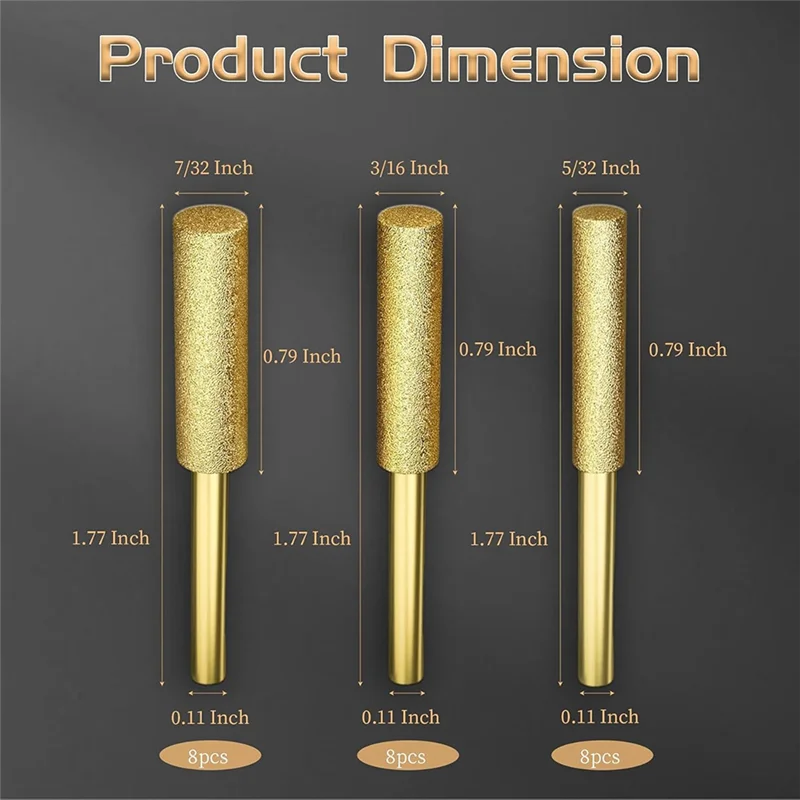 ABRB-24 Stück Titanbeschichtete Diamant-Kettensägenschärfer-Bits – Kettensägen-Schleifstein-Set mit Grat und hoher Härte
