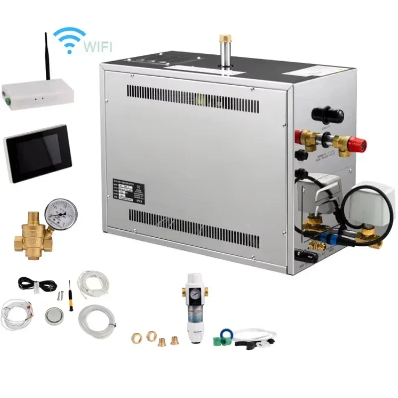 

Steam Bath Machine Kit System Self-Draining Aromatherapy Combo Touch Screen Wifi App/Bluetooth Control Panel Steam Generator