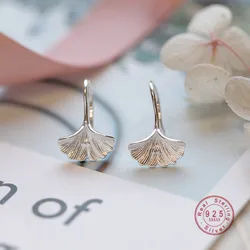 HI MAN 925 Sterling Silver Simple Personality Ginkgo Leaves Stud Earrings Women Creative Versatile Anniversary Jewelry Gift