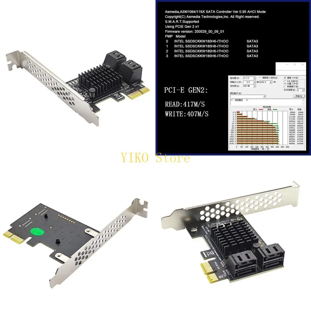 

K32C 4-портовый контроллер III PCIE Плата расширения 4-портовый адаптер PCIE 1X к SATA3.0