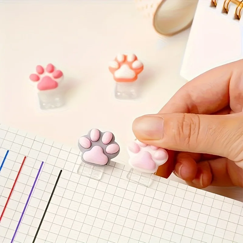 

4pcs Mini Cat Paw Binder Cute Cartoon Cat Paw Bookmark Kawaii Scrapbook Journal Clip Stationery Clip Office Accessories