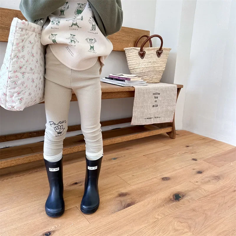 2024 Autumn Girls Leggings Japanese and Korean Style Children's Clothing New Printed Matte Bottom Pants Children's Tight Pants