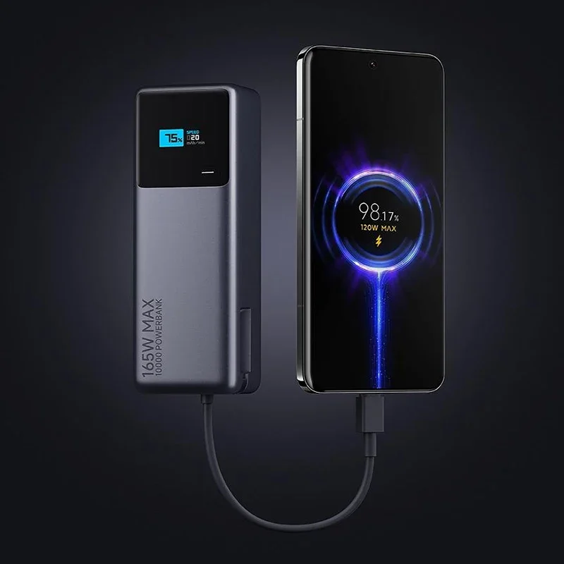 For  IPhone 15 Xiaomi 14 Pro Xiaomi Built-in Cable Power Bank 10000mAh 165W  LED Display Portable Charger