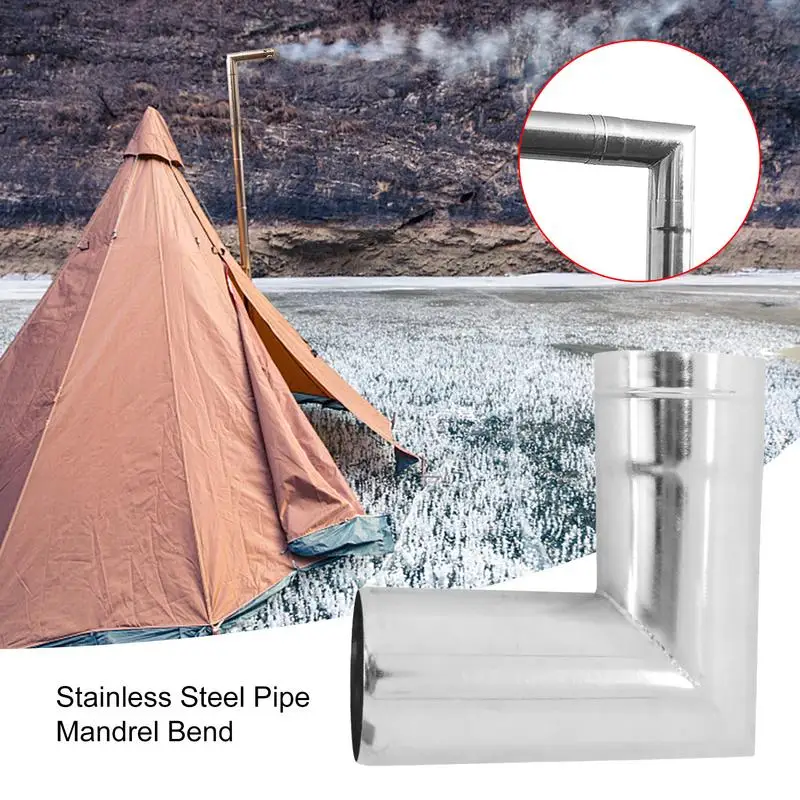 63 มม.สแตนเลส 90 องศา Bend Flue เตาท่อขยาย Chimney Tube Outdoor Camping เตาไม้ข้อศอก Chimney Liner