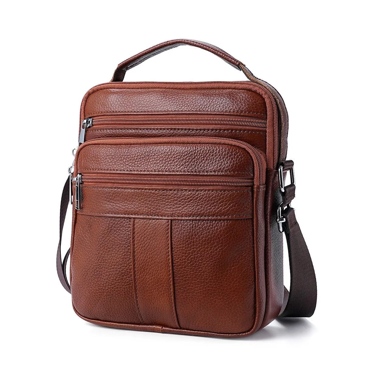 

Cowhide Men's Crossbody Bag Top Grain Genuine Leather Message Bag For Man Fashion Single Shoulder Bag With Large Organizer Pouch