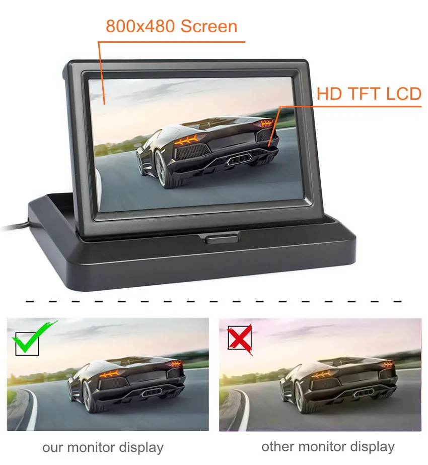 DIYKIT 5inch Foldable Rear View Monitor Car Monitor Waterproof IR Night Vision Rear View Car LED Camera Parking System