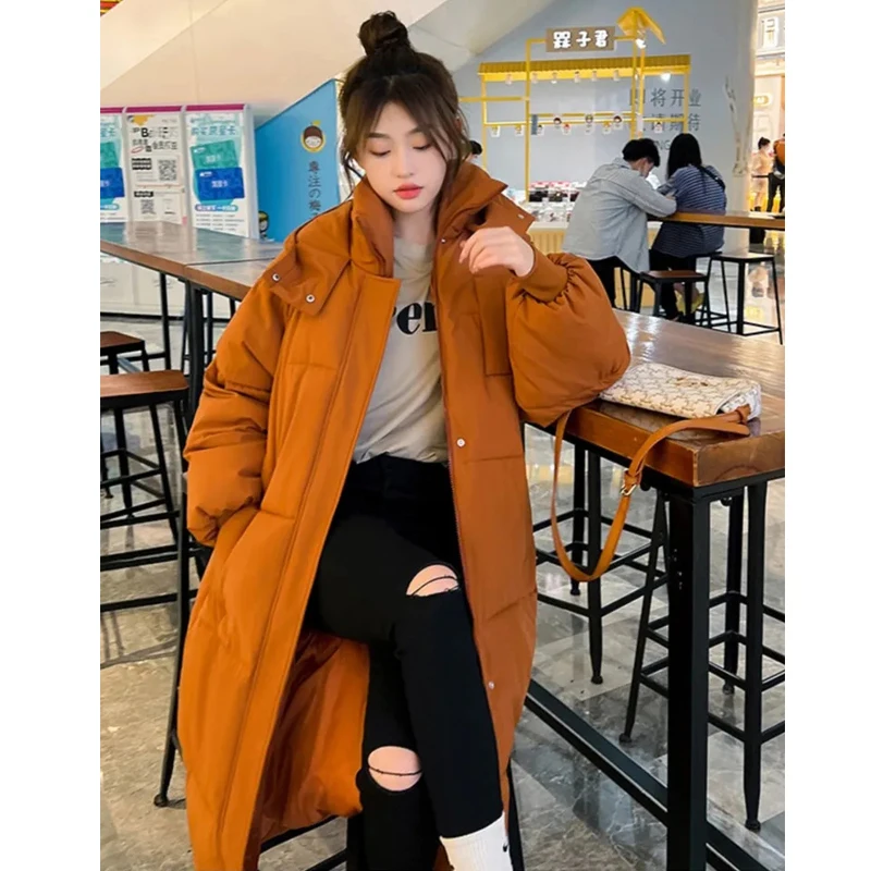 Winter Women Parka New Long Straight Down Cotton Coat Hooded Korean Loose Puffer Jacket Fashion Female Warm Parkas Outwear