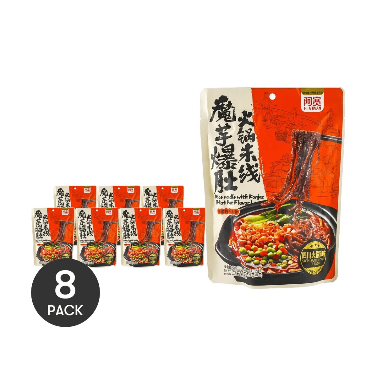 [8Packs]A-kuan Rice Noodle With Konjac Hot Pot Flavor 12.34 oz, 350.00g*8Packs