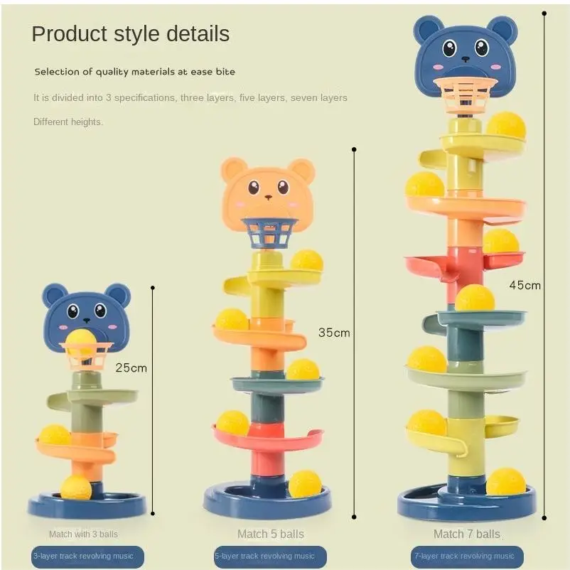 Educational Game Baby Toy Rotating Rolling Ball Pile Tower Gliding Montessori Educational Stacking Spin Gift Development Toy