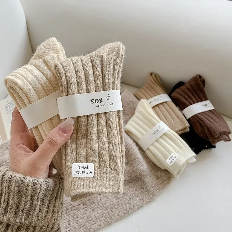 

New Winter Socks Women Cashmere Wool Thicken Warm Women Socks Sox Japanese Fashion Harajuku Solid Color Thermal Long Socks