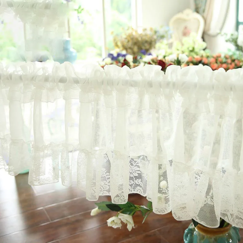 

Window Valance White Lace Floral Sheer Short Curtain Rod Pocket French Style Solid Valances for Kitchen Window W140xL40cm