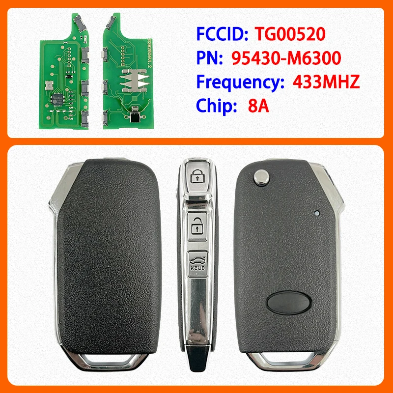 

CN051174 Aftermarket 3 Buttons Smart Remote Key PN 95430-M6300 FCC TG00520 8A Chip 433MHz Keyless Go For Kia Cerato 2018-2021
