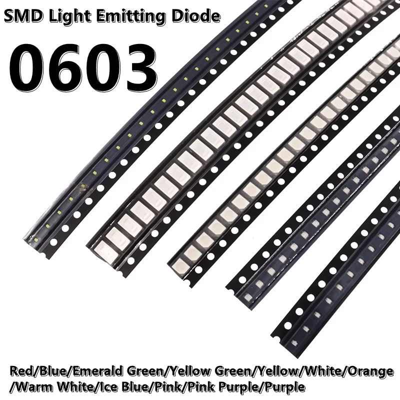 

(100pcs) 0603 SMD LED yellow/blue/green/white/orange/purple/pink/red light high brightness light-emitting diode lamp beads