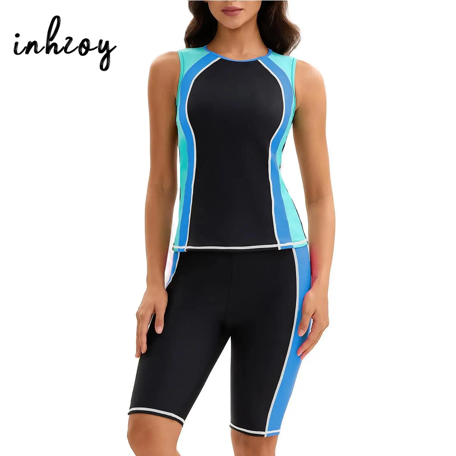 

Womens Swim Sets Color Block Swimsuits Beachwear Bodysuit with Shorts Cutout Style for Summer Vacation Swimwear Bathing Suits