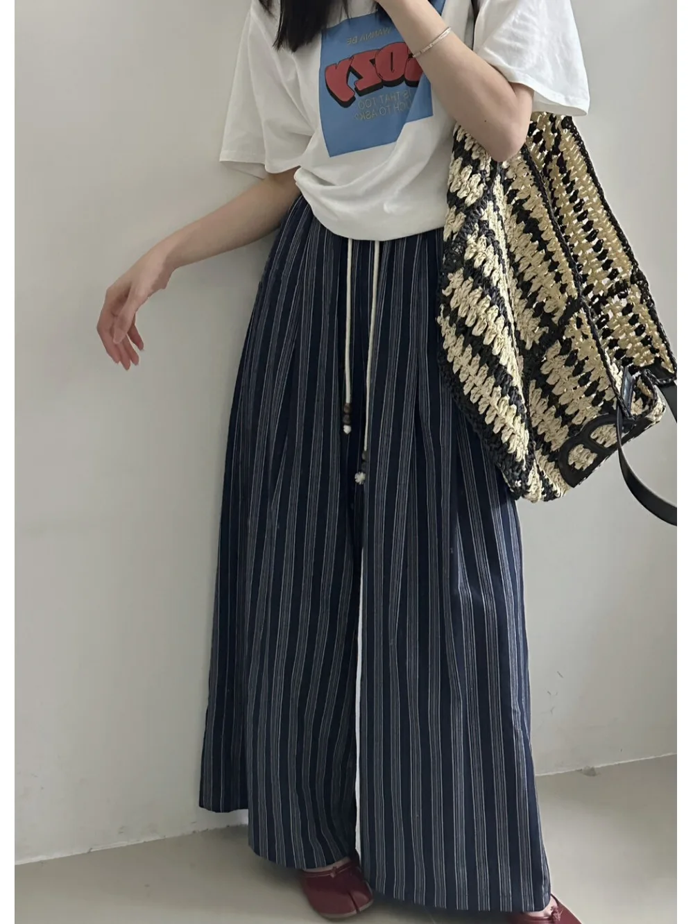 فضفاض واسعة الساق سراويل تقليدية المرأة شريط تنوعا Faionable مستقيم قطع بنطلون الربيع الصيف جديد وصول بوابة دونغدا