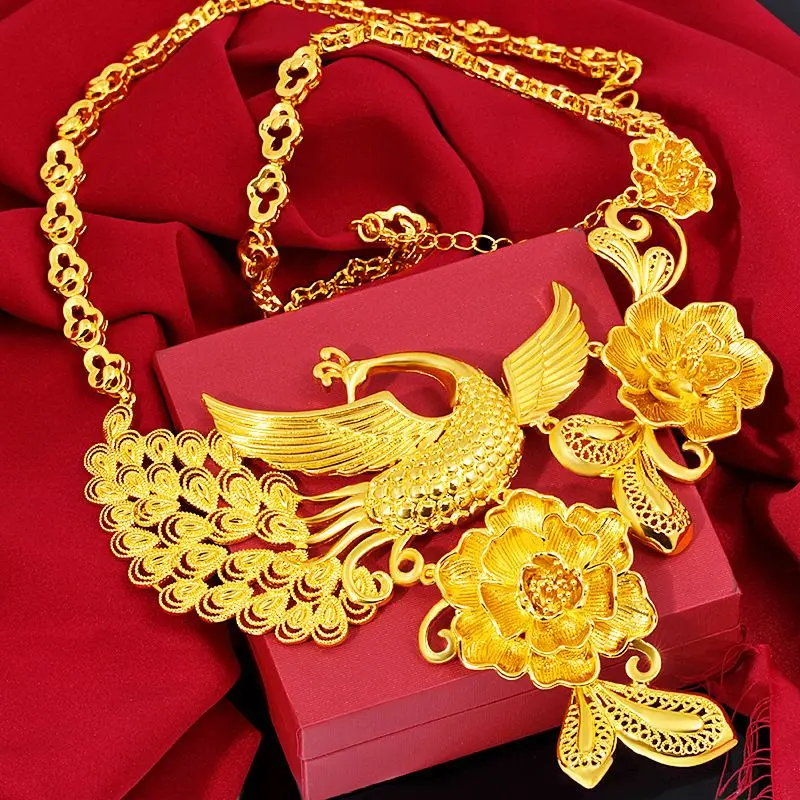 Imagem -03 - Vietnam Areia Conjunto de Colar de Ouro para Mulheres Ouro 18k Vento Étnico Chinês Dragão Fênix Casamento Banhado Real 24k Banhado a Ouro Jóias