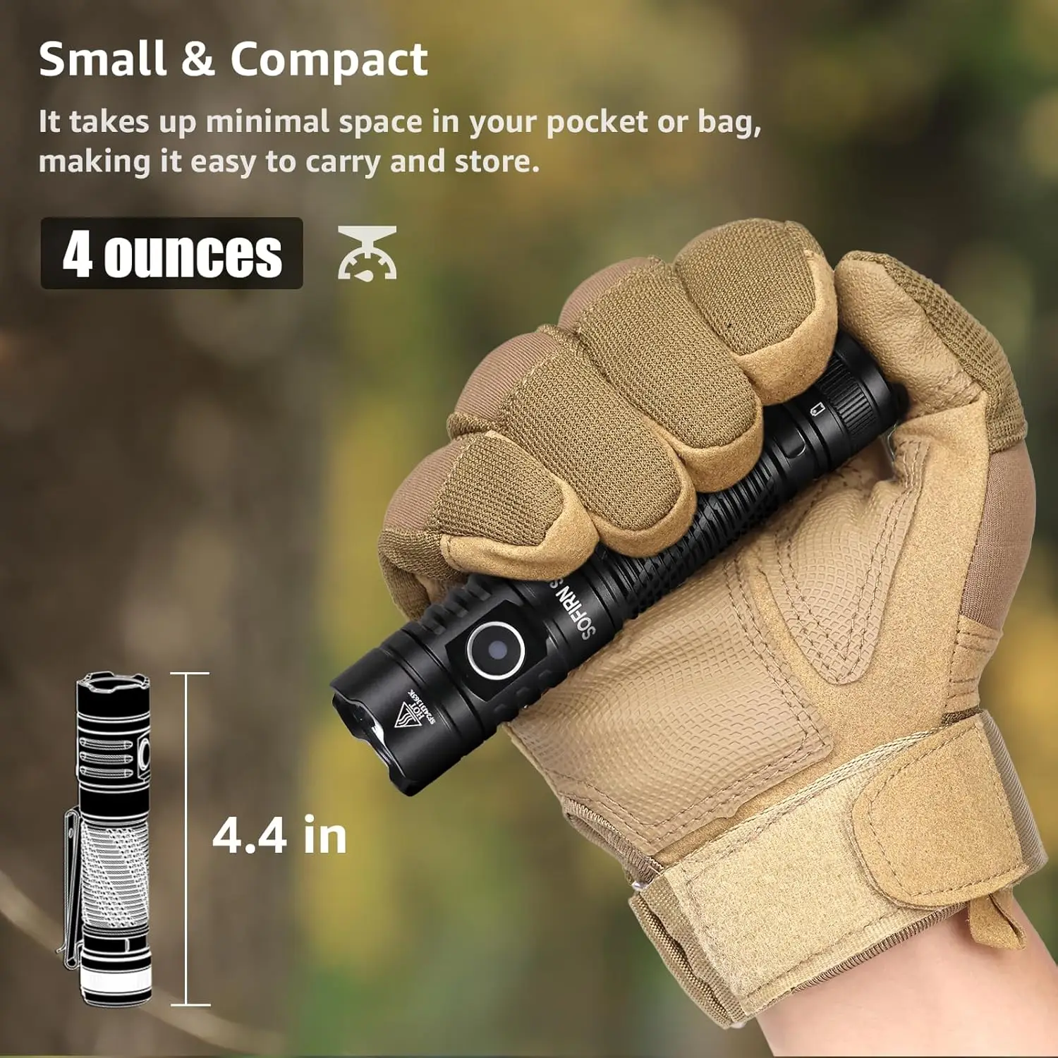 Rechargeable Pocket Flashlight, 1450lm Bright LED Light, 1300ft Throw, IP68 Waterproof, Compact for Outdoor Use