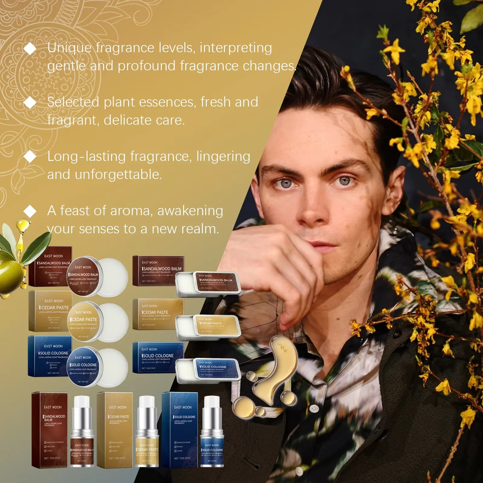 Men Sandalwood Balm Series Lasting Scent Keep Fresh Dating Flirting Improve Temptation Portable Body Light Fragrance Solid Balms