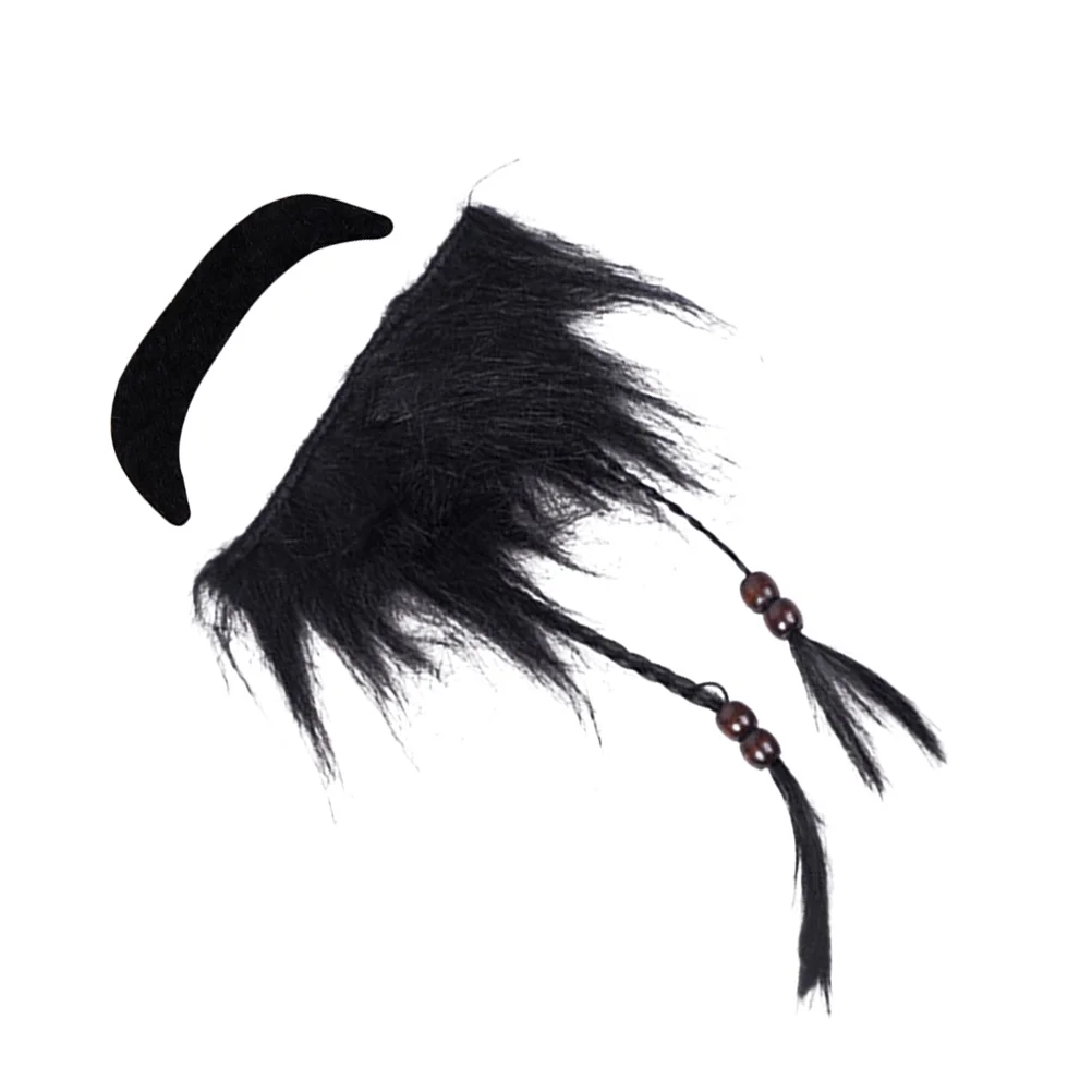 2 Pcs Mens Hat Pirate Beard Fake for Party Beards Clothing Funny Mustache Props Black Cosplay False Man