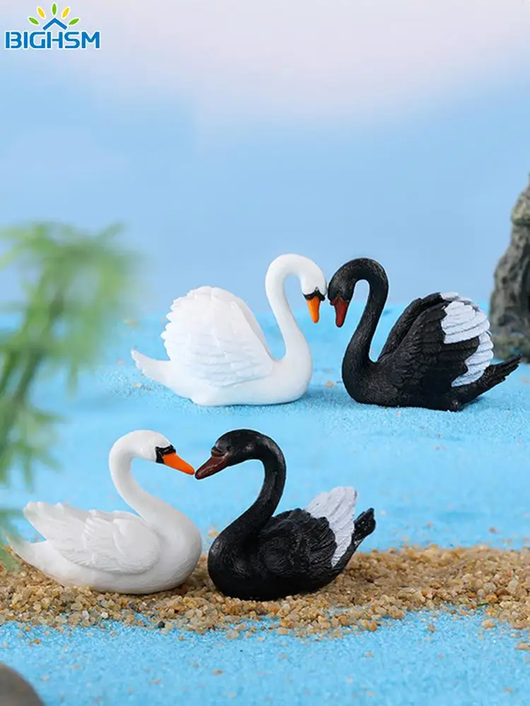 2Pcs Mini Swan Animal Figurines Miniatures Figurine Craft Bonsai Home Fairy Garden Ornament Car Decoration Terrarium Decoration