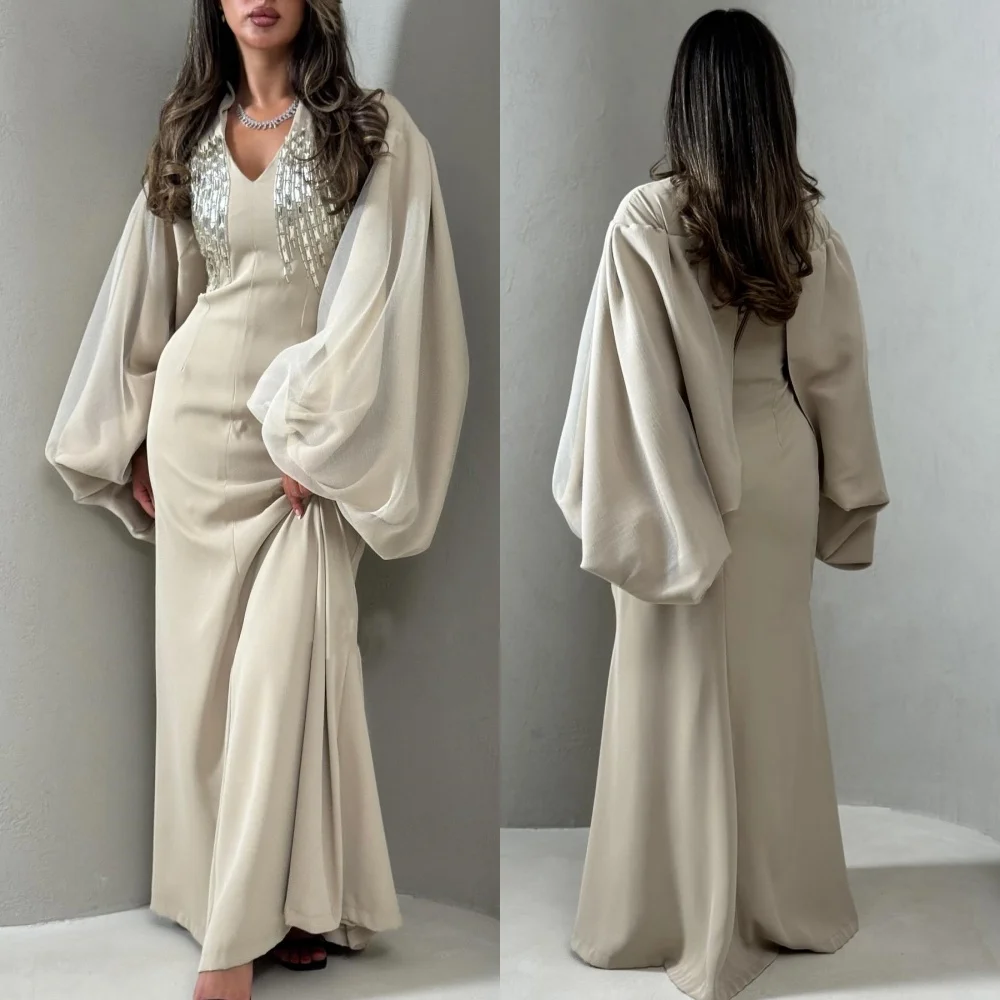 Abiti lunghi a tromba con scollo a V in jersey personalizzato con paillettes Abiti da sera di lusso da donna Occasioni su misura ClassicElegant Glitter formali