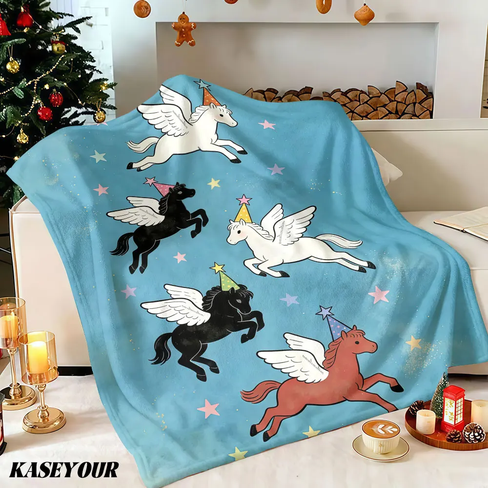 Party Pegasus Winter Summer Flannel Blanket Throw Fleece Soft Fuzzy Plush Cozy Fleece Blankets for Sofa Ideal Gifts