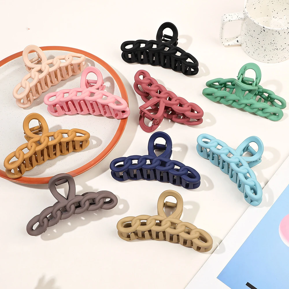 1Pc 11cm Dopamine Girl Candy Color Back Head Hair Claw Clip Women New Plastic Frosted Chain Hairpin Hair Claw Hair Accessories