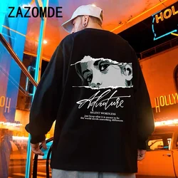 ZAZOMDE Autumn T Shirt High Quality Cotton Tees Streetwear Men Long Sleeve Anime T-shirt Vintage 260GSM Heavy Tee Tops Clothing